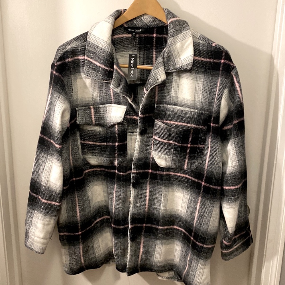 New Look oversized plaid jacket - black pink